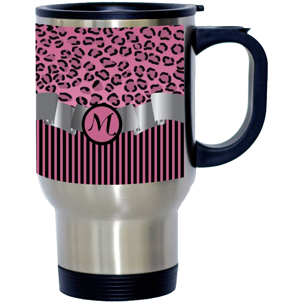Letter M Initial Leopard Print and Stripes Monogrammed Design
