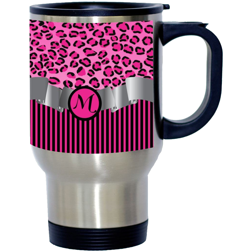 Letter M Initial Leopard Print and Stripes Monogrammed Design