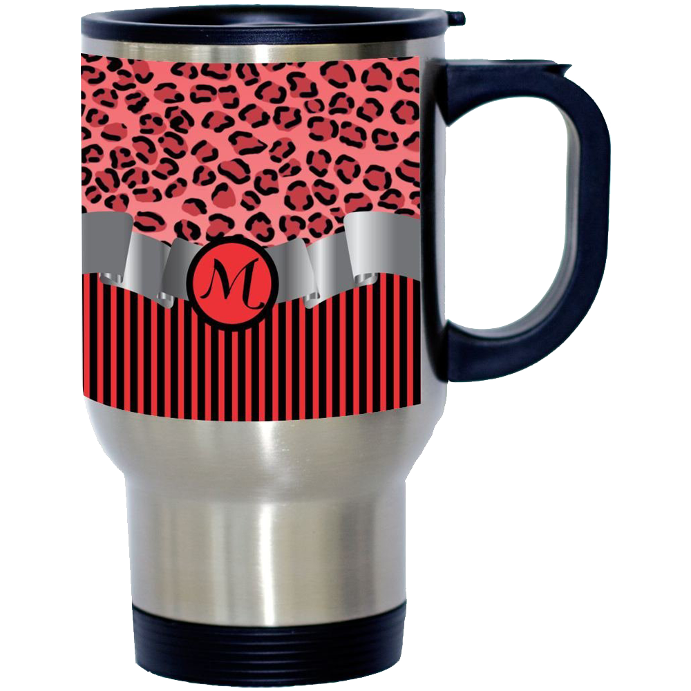 Letter M Initial Leopard Print and Stripes Monogrammed Design