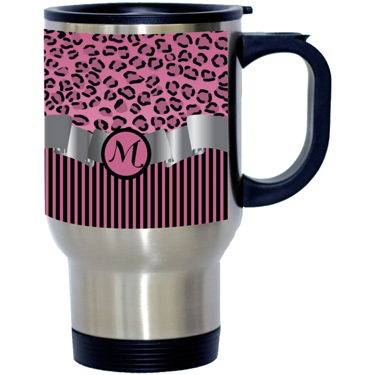 Letter M Initial Leopard Print and Stripes Monogrammed Design